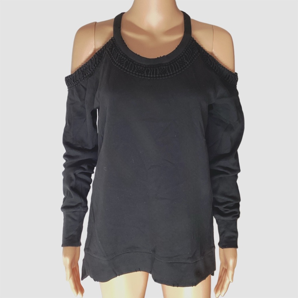 NWT Joe’s Jeans Frayed Edged Black Cold Shoulder Sweater